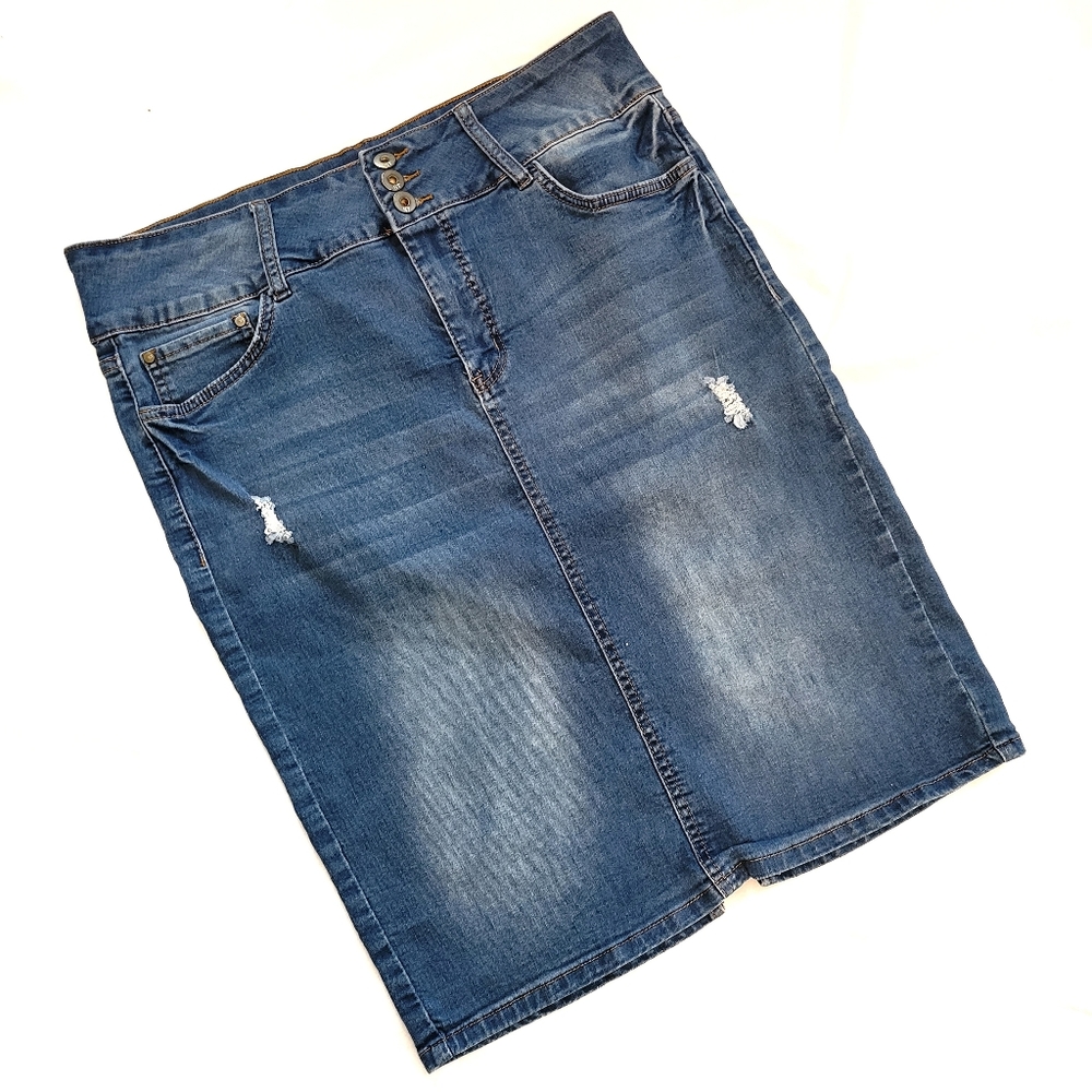 Knee Length Denim Pencil Skirt
